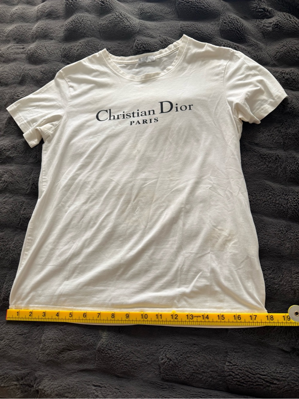 Dior White Short Sleeve Tee with Black Christian Dior Paris Print